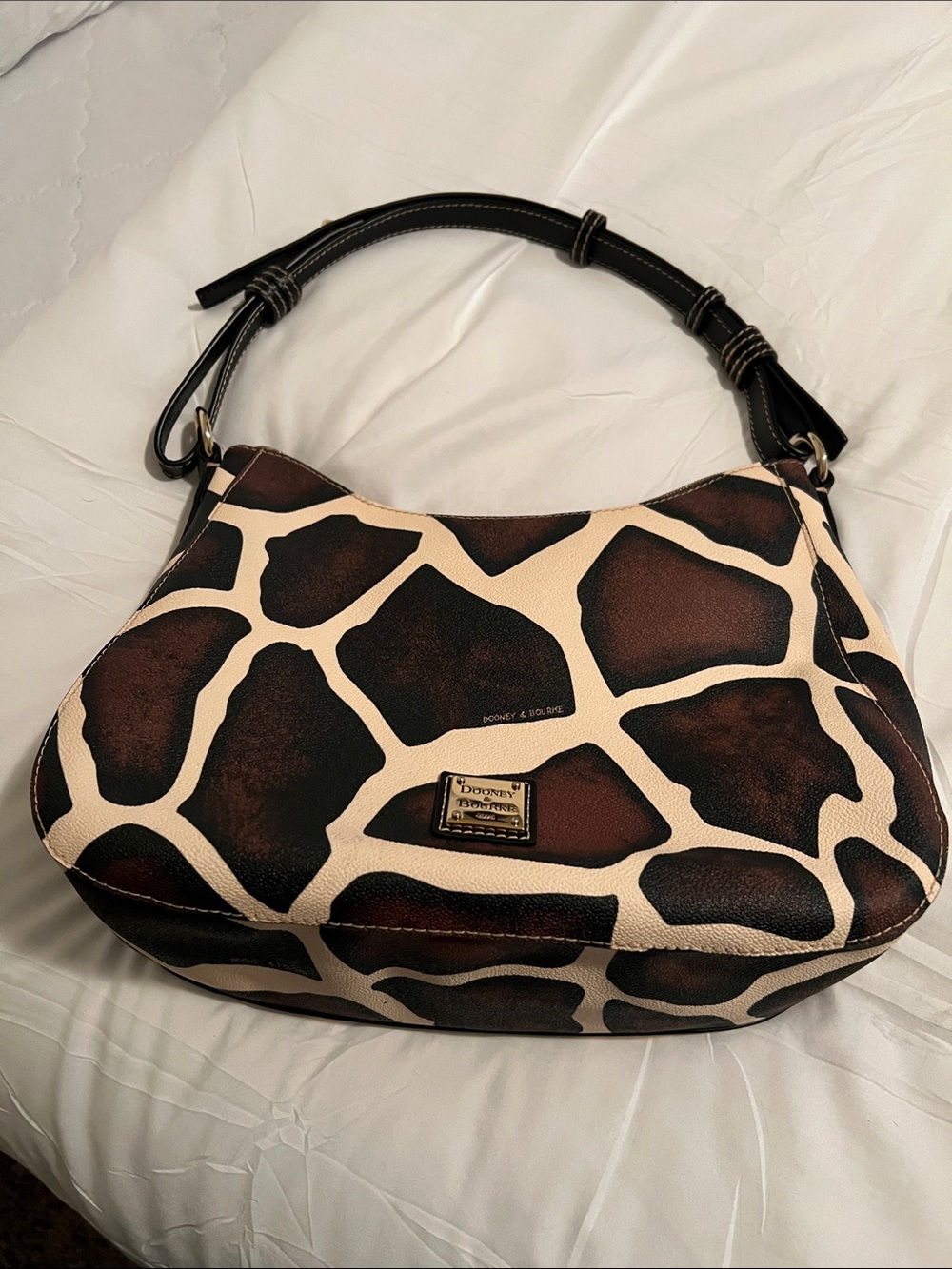Dooney & Bourke Giraffe-Print Shoulder Bag in Brown and Cream with Black Strap